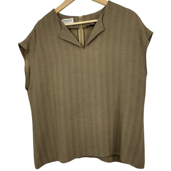 Tamotsu New York Womens Herringbone Cap Sleeve Top Size M RH10460 Career - Picture 1 of 7